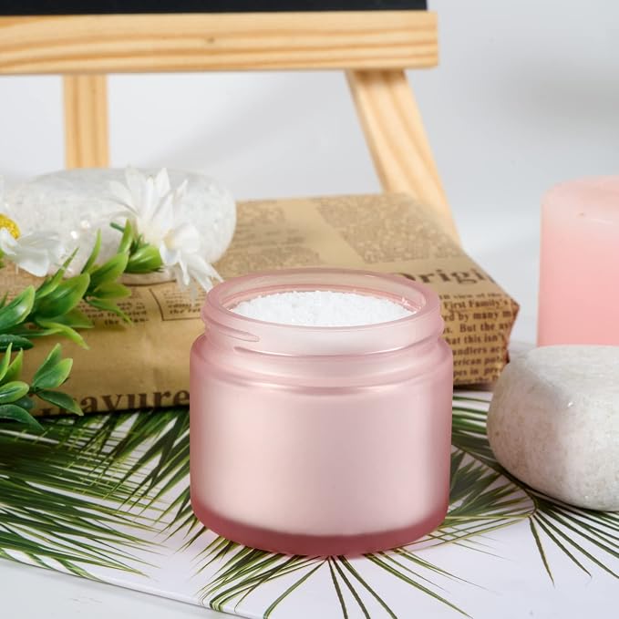 2oz Glass Jars 24 Pack, Hoa Kinh Mini Round Pink Frosted Glass Jars - Image 2
