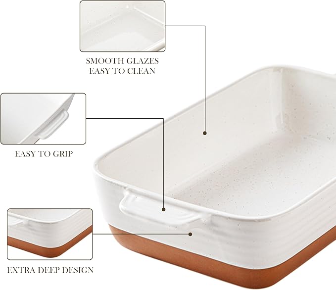 MALACASA Baking Dish 4.8 Qt Ceramic Casserole & Lasagna Pan, 9x13 Inch Deep - Image 5