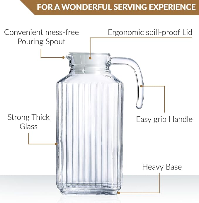 Glass Pitcher with Lid – Set of 2 Glass Water Pitcher 55Oz – Cold Carafe - Image 3