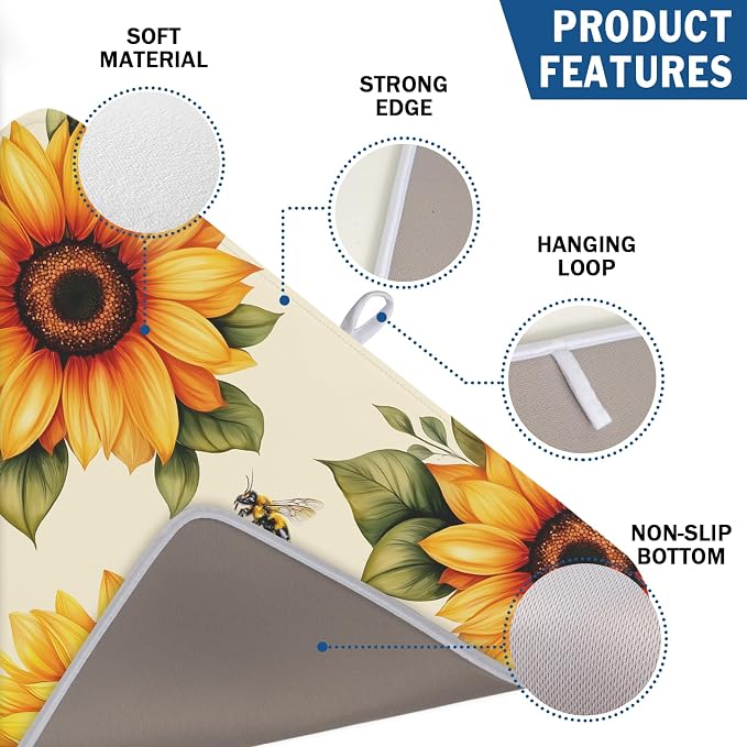 Spring Summer Dish Drying Mat 18x24 Inch Absorbent Reversible Sunflower Drying - Image 2