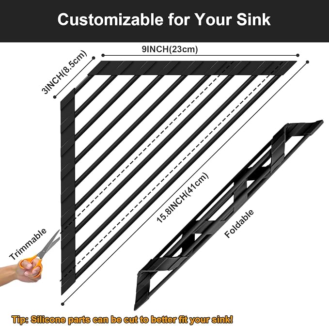 HANZENMA Triangular Sink Rack, Foldable Sink Drying mat, Heat-Resistant - Image 2