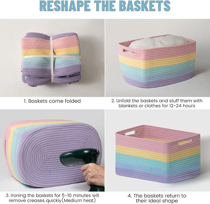 5 Pack Rainbow Woven Storage Baskets - Image 8