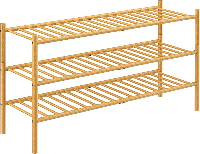 ROMGUAR CRAFT 3-Tier Bamboo Long Shoe Rack, Free Standing Wood Shoe Shelf - Image 7