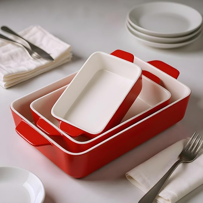 Kook Ceramic Bakeware Set, Rectangular Baking Dishes, - Image 3