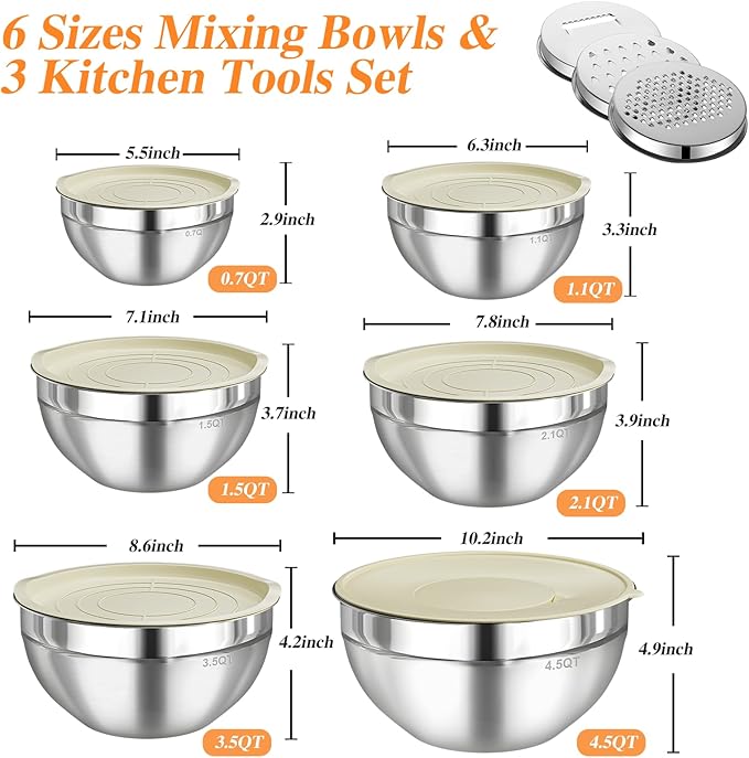 Mixing Bowls with Lids Set, Kitchen Food Storage Organizers Nesting Mixing Bowl - Image 5
