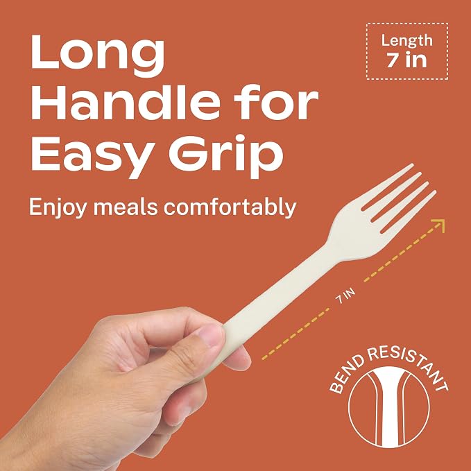 CORAL Ivory White 100% Compostable Spoons & Forks Set - Image 3