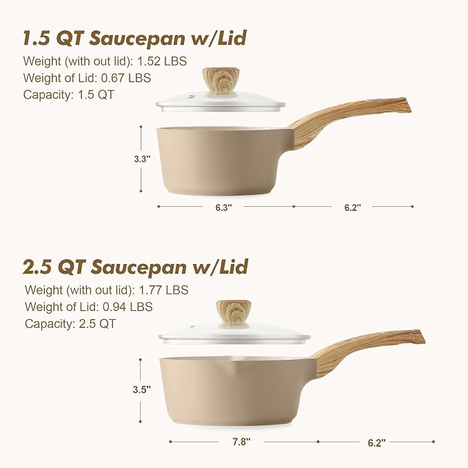 SENSARTE 1.5 & 2.5 Quart Ceramic Sauce Pan Sets - Image 6