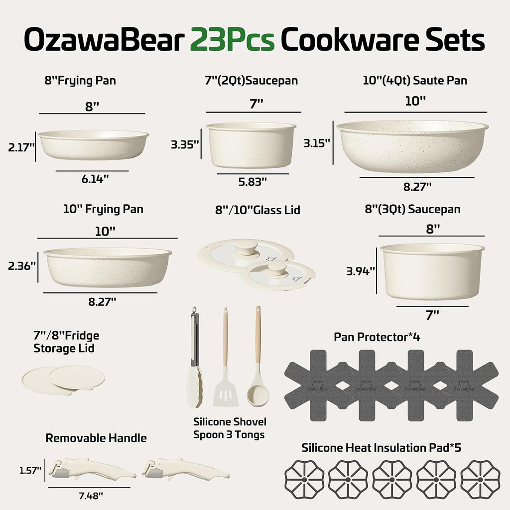 23 Pcs Pots and Pans Set Non Stick, Detachable Handle Cookware
