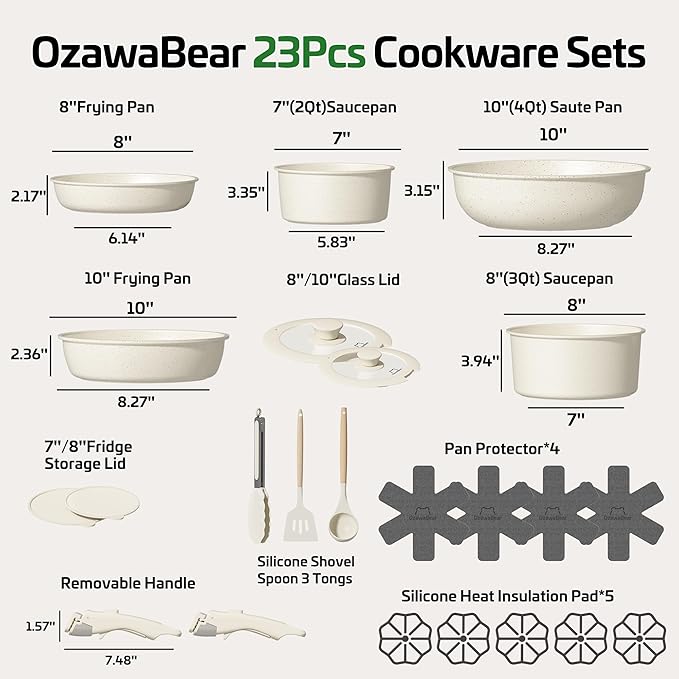 23 Pcs Pots and Pans Set Non Stick, Ceramic Cookware Set Non Toxic - Image 2