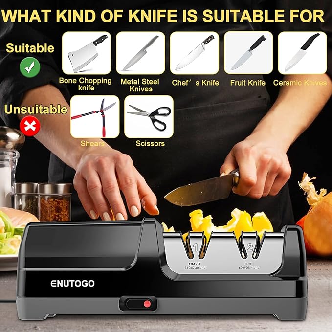 Enutogo Knife Sharpener, Professional 2-Stages Eleltric Knife Sharpeners - Image 4