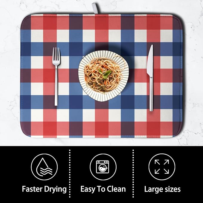 4th of July Dish Drying Mat Patriotic Buffalo Plaid Drying Mats - Image 4