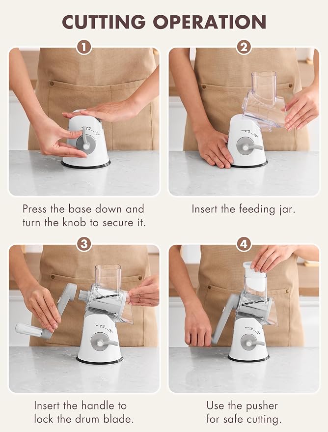 GDL Rotary Cheese Grater, Upgraded 5-in-1 Cheese Grater Hand Crank, Vegetable - Image 9