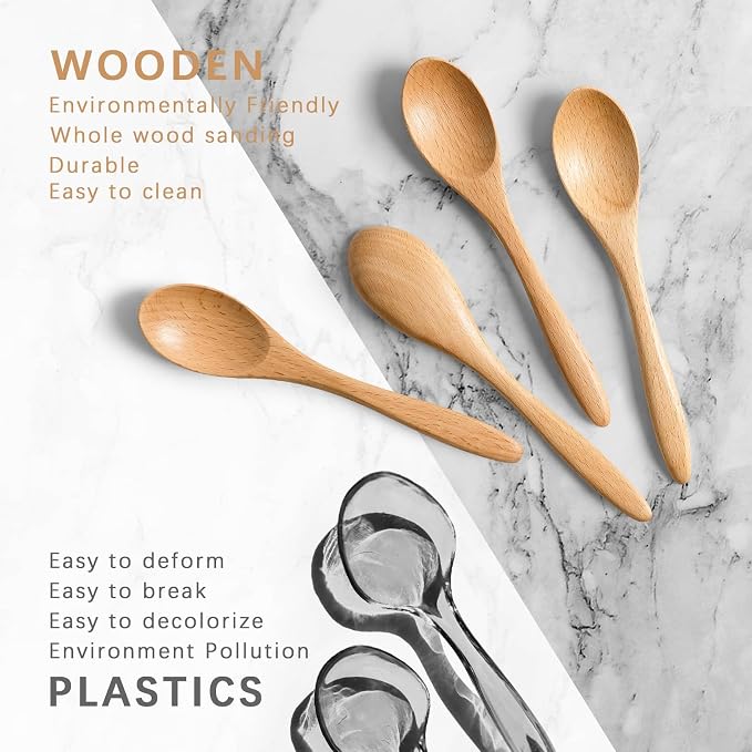 4 PCS Small Wooden Spoons, 5.8 Inch Honey Spoons - Image 3