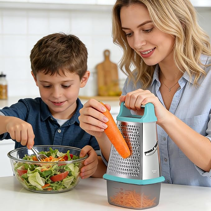 Ourokhome Cheese Grater with Handle, Stainless Steel Box Grater, 4 Side Kitchen - Image 2