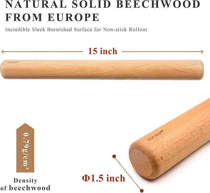 Bamber Wood Rolling Pin for Baking Wooden Rolling Dowel Stick Dough Roller for - Image 2