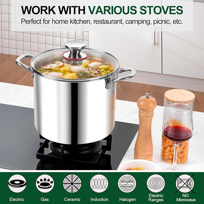 P&P CHEF 10 Quart Tri-Ply Stainless Steel Stockpot, Stock Pot - Image 5