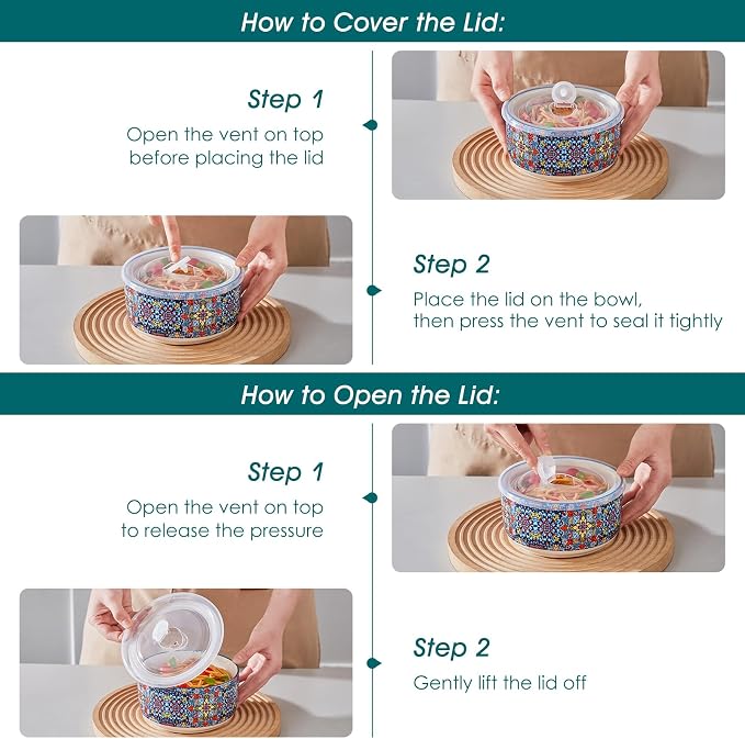 vancasso Serving Bowls with Lids Set of 4, Ceramic Nesting Mixing Bowls - Image 8