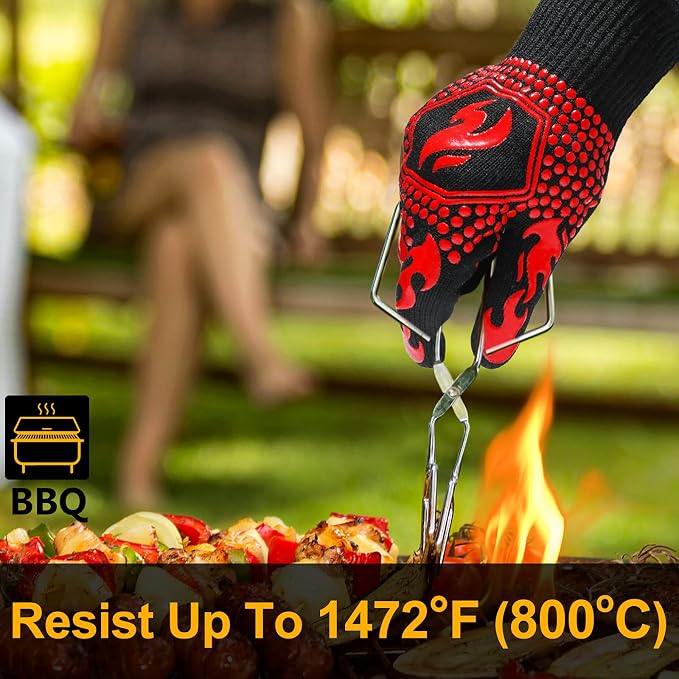QUWIN BBQ Gloves, Oven Gloves 1472℉ Extreme Heat Resistant, Grilling Gloves - Image 2