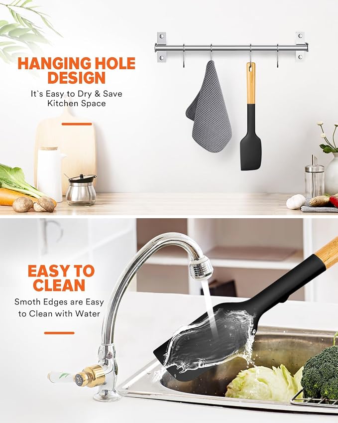 Silicone Heavy-Duty Spatula, Sturdy Bpa-Free Matte Silicone, Wooden Handle - Image 8