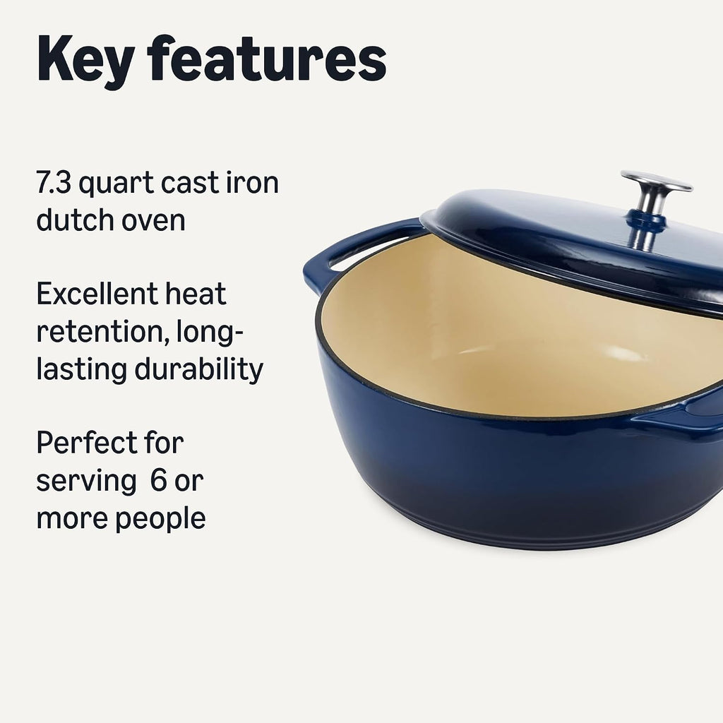 Amazon Basics Enameled Cast Iron Dutch Oven Pot With Lid, 7.3-Quart