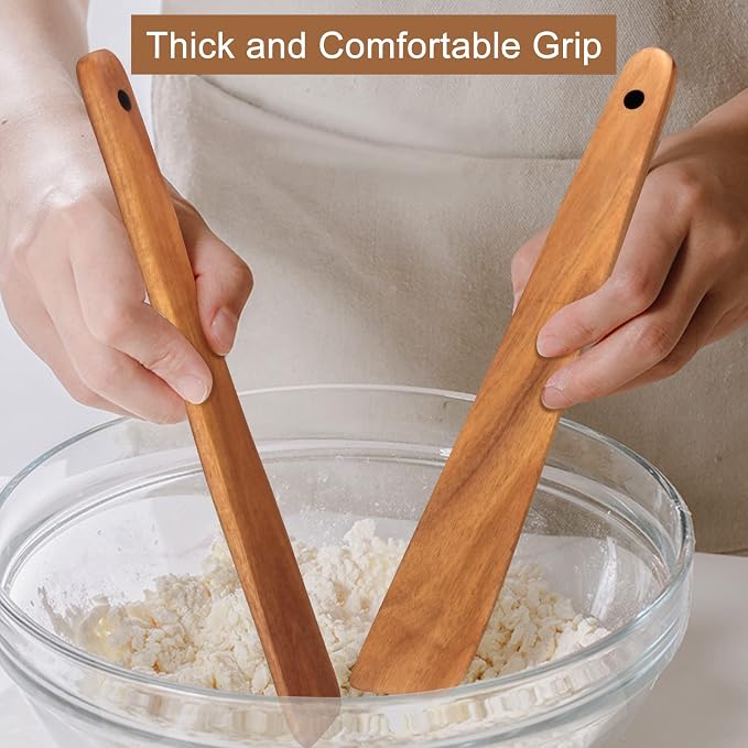 2 Pcs Teak Wood Spatula Set Non Toxic Cooking Utensils Spurtle Kitchen Tools - Image 5