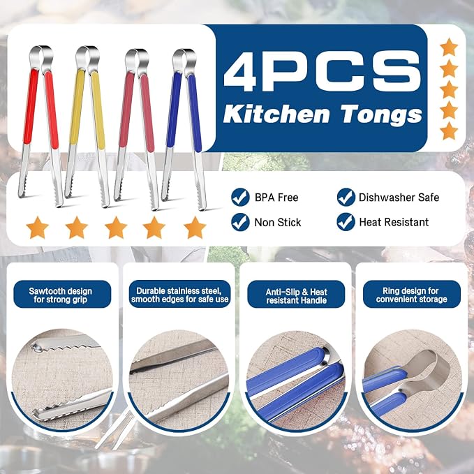 4Pcs Stainless Steel Kitchen Tongs - Image 2