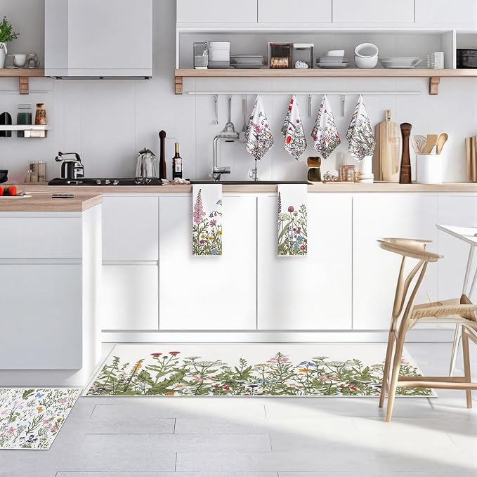 Fanfanwin 10 Pcs Wildflower Kitchen Decor Set Floral Kitchen Towels and Rugs - Image 2