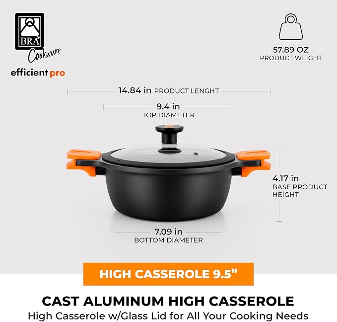 BRA COOKWARE Efficient Pro Nonstick Stock Pot w/Lid | 9.5 Inch 4.2 Quart - Image 2