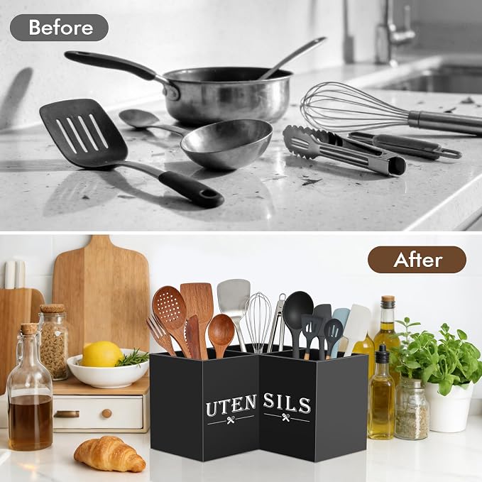 Large kitchen Utensil Holder, Wooden Utensil Organizer - Image 7