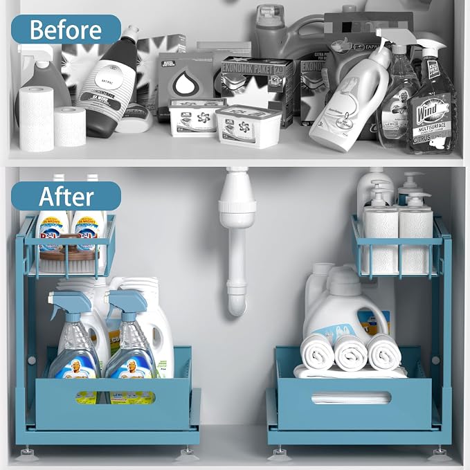 Saydear Under Sink Organizer Storage 2-Tier Premium Metal Pull-Out Kitchen - Image 2