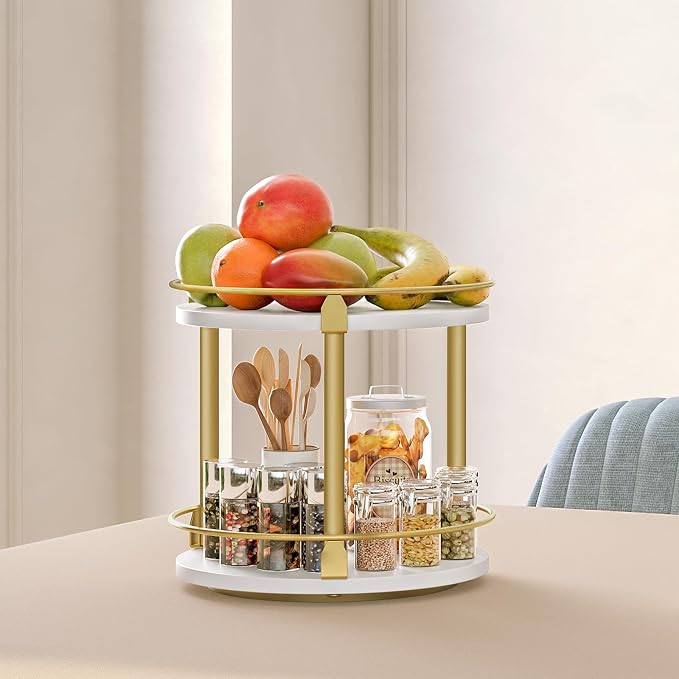 YATINEY Lazy Susan Organizer, Rotating Spice Rack, 2 Tier Spice Turntable - Image 3