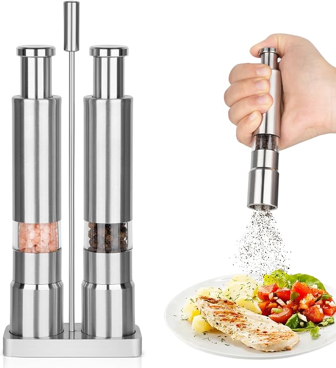 Salt and Pepper Grinder Set, Small Stainless Steel Manual Salt Grinder by Shker