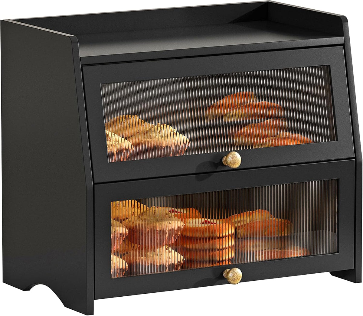 Bread Box for Kitchen Countertop, Double Layer Pine Wood Breadbox