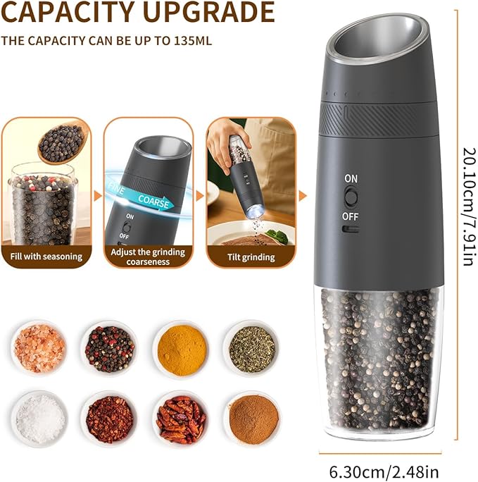 CIRCLE JOY Gravity Electric Salt and Pepper Grinder Set Rechargeable Automatic - Image 2