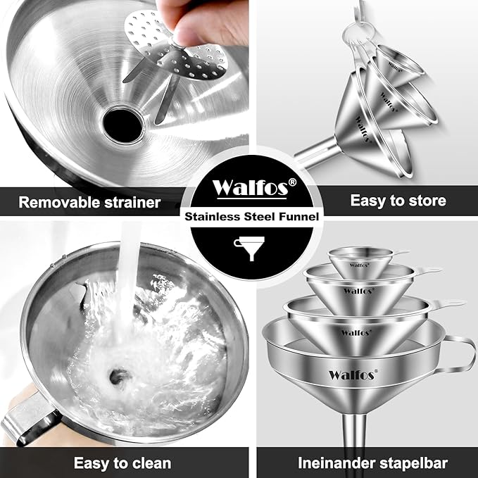 Stainless Steel Funnel, Walfos 4 Pack(4in、3 in、2.2 in、1.7in Kitchen Funnel - Image 7