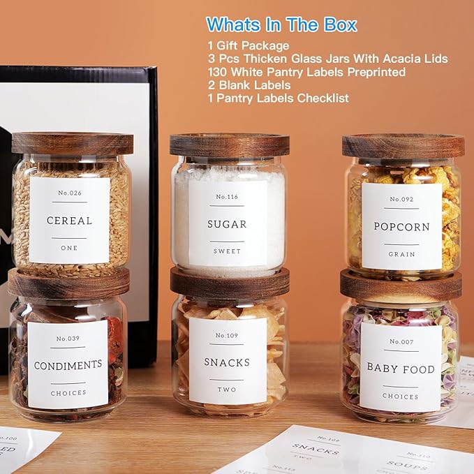 6 Set Glass Pantry Storage Jars - 15oz Thicken Glass Kitchen Canisters with 132 - Image 2