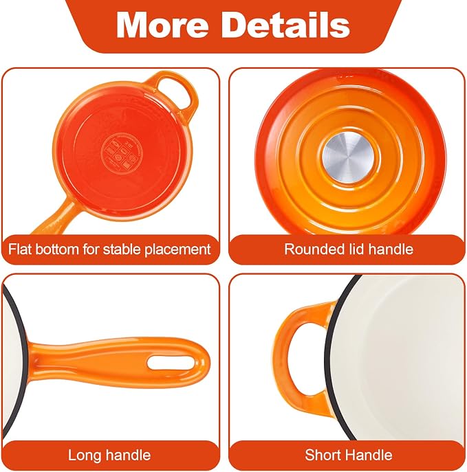 HaSteeL 2 QT Cast Iron Saucepan, Mini Enamel Dutch Oven - Image 6