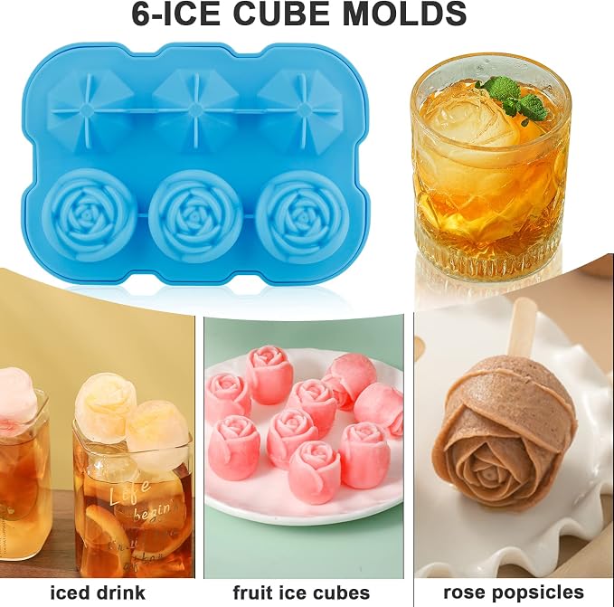 Ice Cube Tray, Mikiwon 2 inch Rose Ice Cube Trays - Image 4