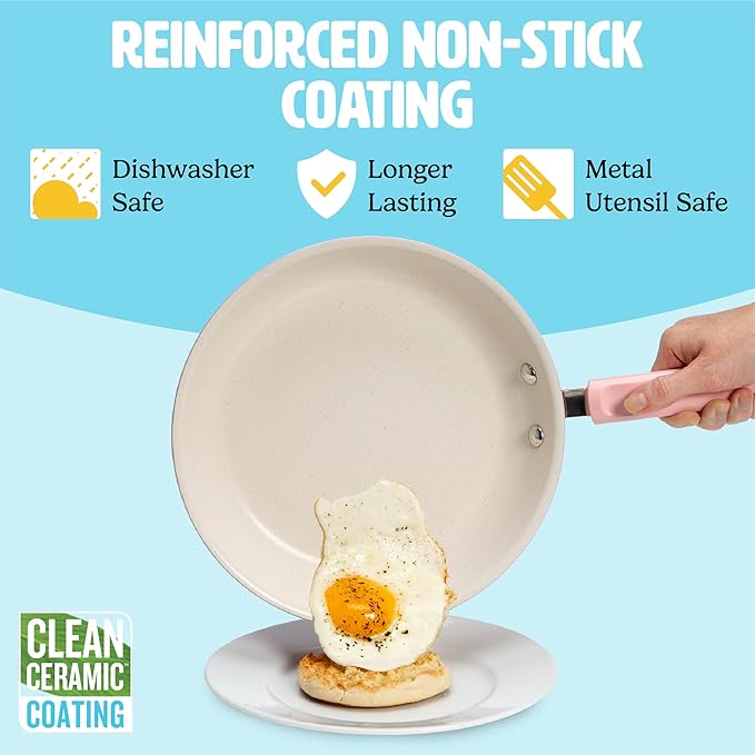Tasty Clean Ceramic Non-Stick Aluminum Cookware Set, Tempered Glass Lid - Image 4