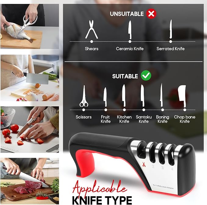 4-in-1 Knife Sharpener, Sturdy Manual Knife Sharpeners - Image 7