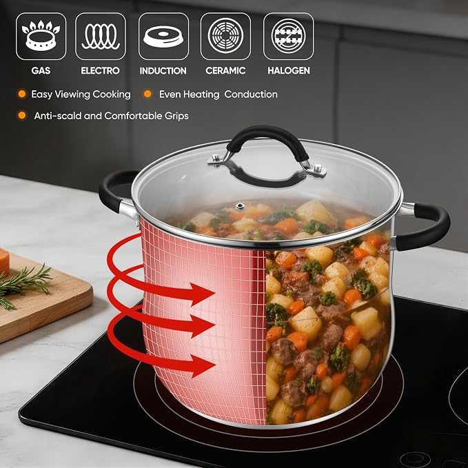 P&P CHEF 9.5" Stainless Steel Large Stock Pot - Image 4