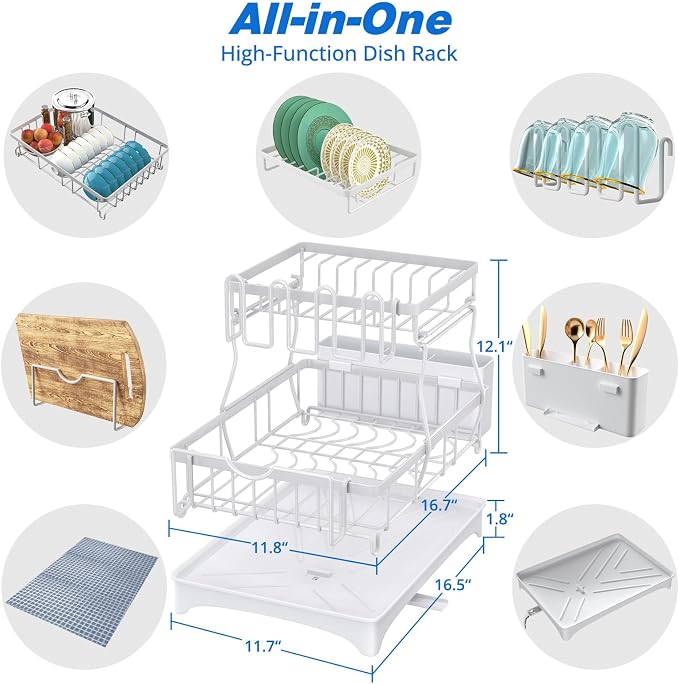 Godboat Dish Drying Rack, 2-Tier Dish Rack - Image 8