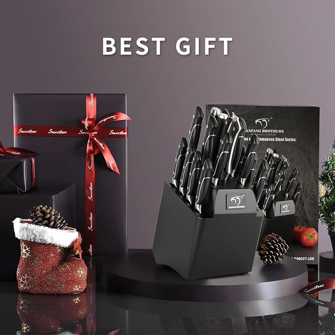 18 Pieces Damascus Kitchen Knife Set, 8 Piece Steak Knives, Non-slip ABS - Image 8