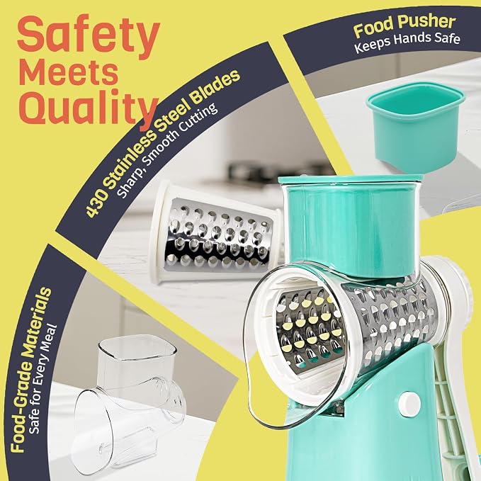 5-in-1 Rotary Cheese Grater Hand Crank, Vegetable Slicer Shredder - Image 6