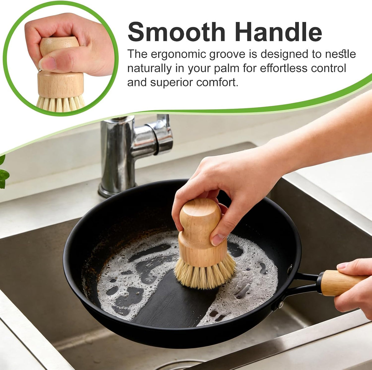 Bamboo Dish Brush, Natural Scrub Brush, 4 Pack Set