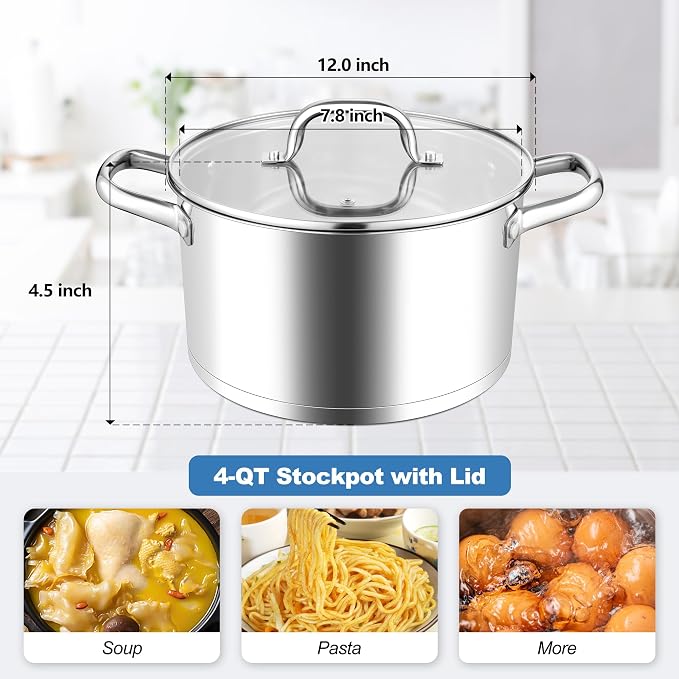 Stainless Steel Stock Pot 4 Quart, Homikit Induction Stockpot - Image 2