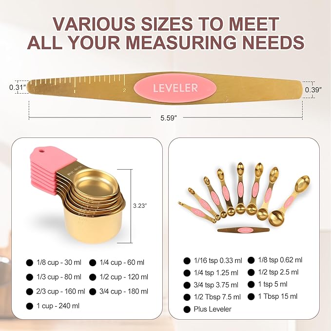 16-Piece Stainless Steel Measuring Cups and Spoons Set, Strong Magnetic Nesting - Image 4