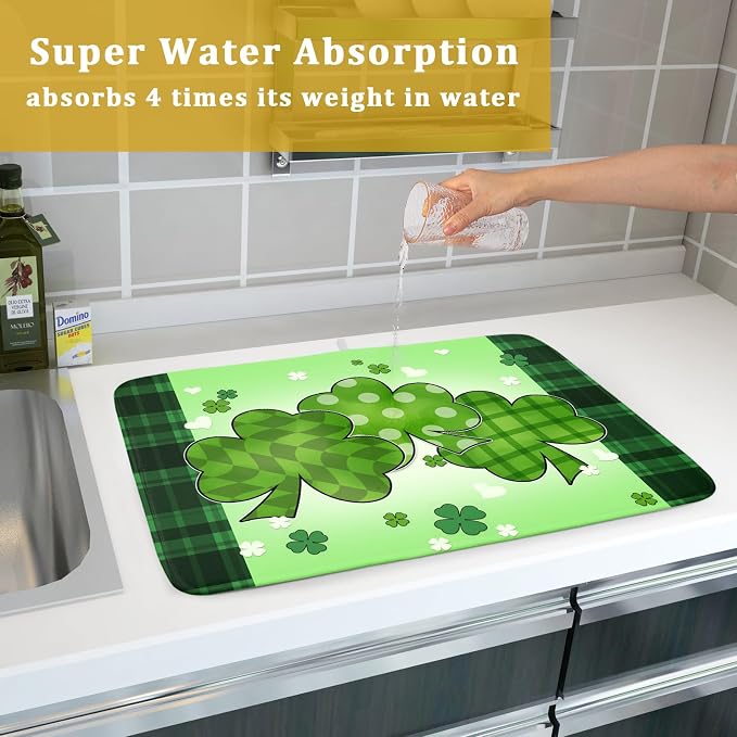 St Patricks Day Shamrocks Lucky Clovers Dish Drying Mat - Image 7
