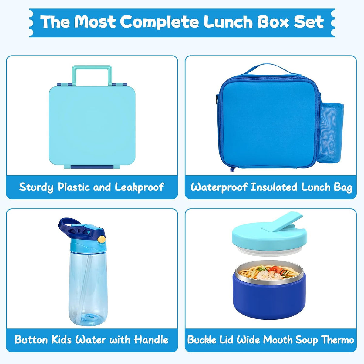 Kids Bento Lunch Box with 8oz Soup Thermo, Water Bottle, Kids