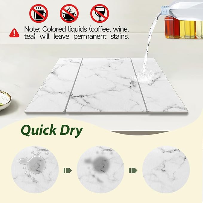 Large Stone Drying Mat for Kitchen Counter, Water-Absorbent Marble Diatomaceous - Image 4